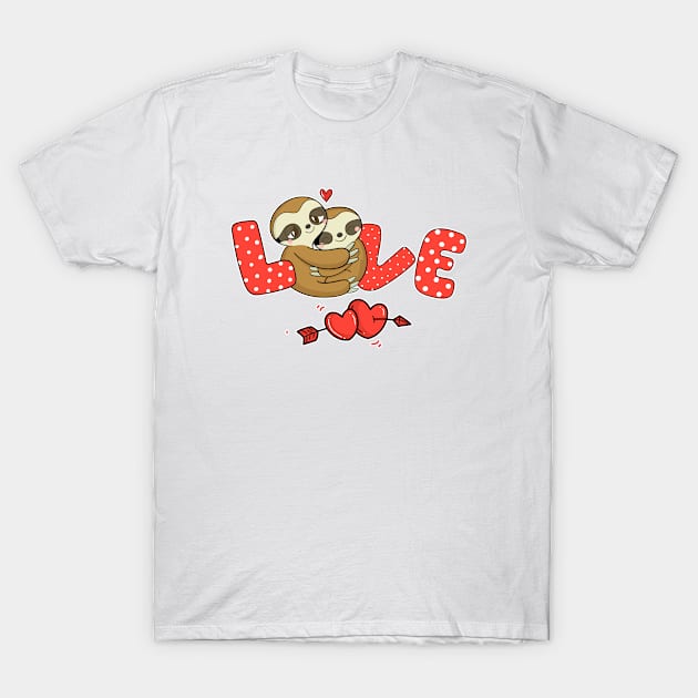 sloth love holding heart Valentines Day Cute Animal Lover T-Shirt by Marcekdesign